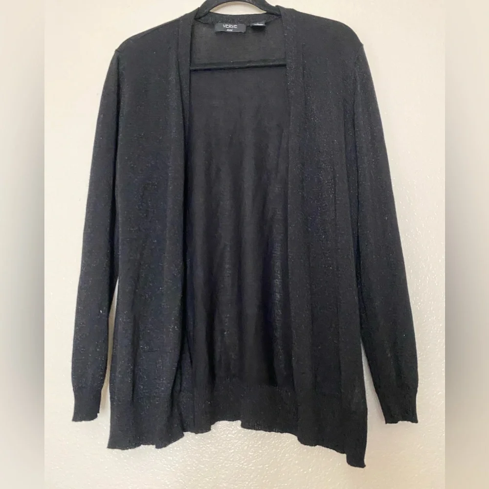 Verve Ami  Black Metallic Open Front Cardigan Size M